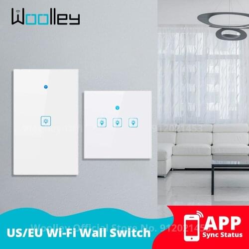 Woolley WiFi Wall Switch Smart Light Switch with Glass Panel 1/2/3 Gang EU/US Touch Sensor Voice Control for Alexa Google Home
