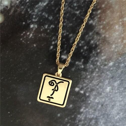 New Unique Gold Color Plating Black Engraved Face Square Pendant Necklace For Women Girl Elegant Gorgeous Bohemia Party Jewelry