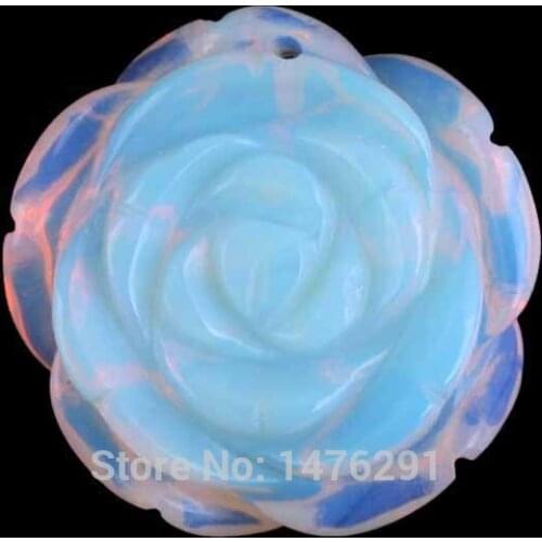 New 25MM Opal Opalite Carved Rose Flower Pendant 1 PCS