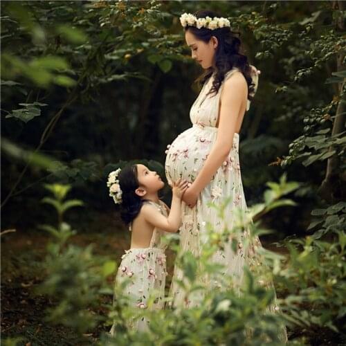 Extra Train Maternity Clothes Matching Mother Daughter Dress for Photography Girls Birthday Dress Floor Length Maternity Gown