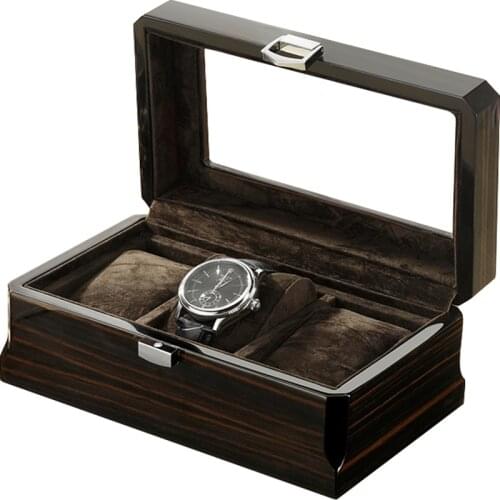 High Gloss Watch Display Storage Box 3 Jewelry Collection Case Organiser Holder Wooden Brown Glass Lock Removable Velvet Boxes