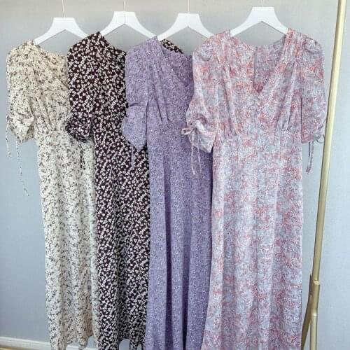 Neploe V Neck Slim Waist Print Trumpet Dress 2021 Spring Summer Japan Style Women Dresses Sweet Puff Short Sleeve Vestidos