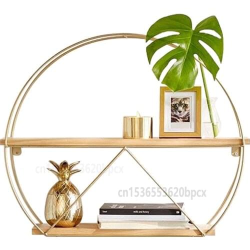 Simple Round Solid Wood Wall Hanging Shelf Iron Wall Bookshelf Flower Rack Book Shelf Racks Wall Display