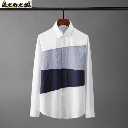Azazel Cotton Male Shirts Luxury Contrast Color Splicing Long Sleeve Mens Dress Shirts Slim Fit Party Mens Shirts Plus Size 4xl