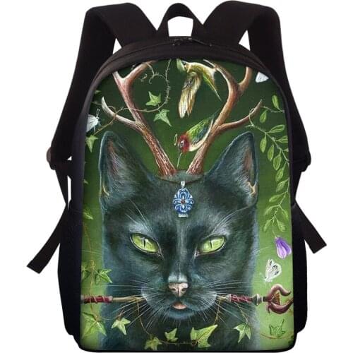 ELVISWORDS Women Men Personality Backpack Fashion Elf Cat Print School Bags For Boys Girls Pack Kids Bookbag Customize Rucksack