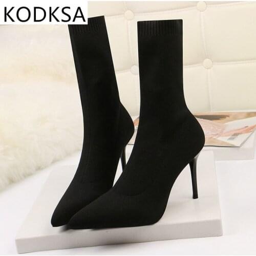 Sexy Sock Boots Knitting Stretch Boots High Heels For Women Fashion Shoes 2021 Spring Autumn Ankle Boots Booties Female