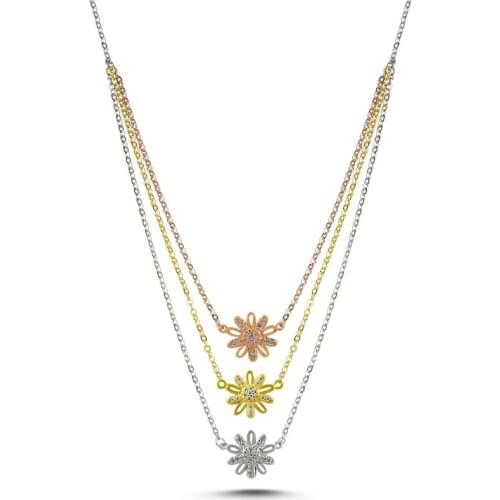 Silver 925 Sterling Zircon Cubic Zirconia 3 Color Daisy Necklace