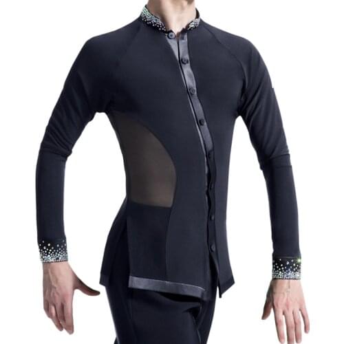 Latin Dance MenS Top National Standard Ballroom Performance Wear Standing Collar Shirt Crystal Latin Competition Tops DNV13904