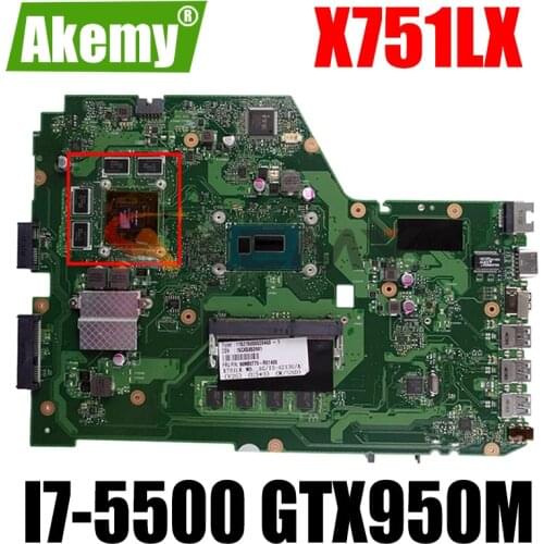 X751LX motherboard For Asus X751L K751L X751LK X751LX laptop motherboard X751LX Mainboard GTX 950M I7-5500 4G RAM
