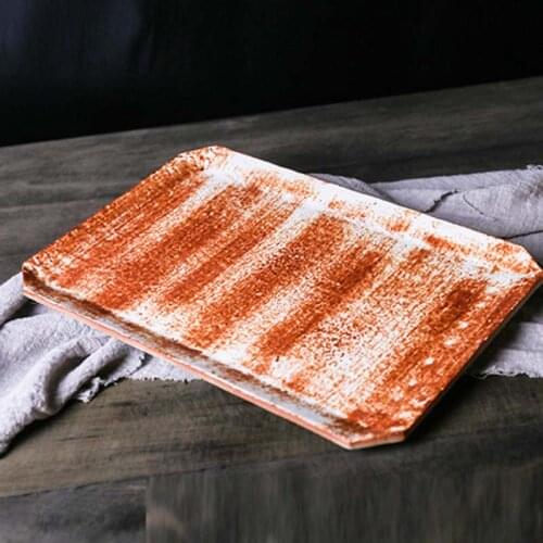 Japanese creative ceramic cut corner square long plate western food pasta plate fruit salad plate soup plate vegetable plate hom