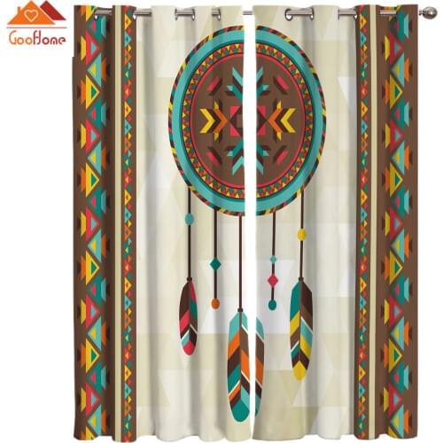 Indian Feather Dream Catcher Art Window Curtains Living Room Outdoor Fabric Drapes Curtain Home Decor
