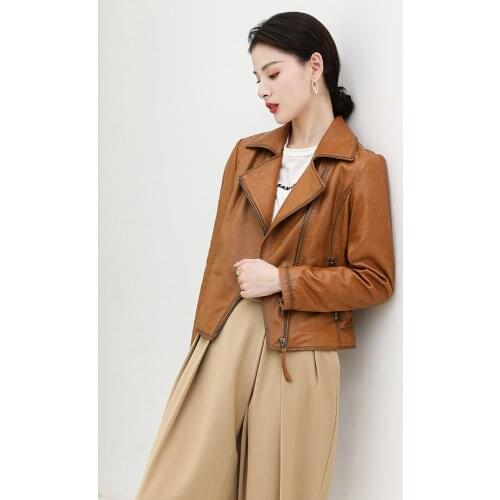 Sheepskin coat womens new 2020 short leather slim leather slim leather jacket