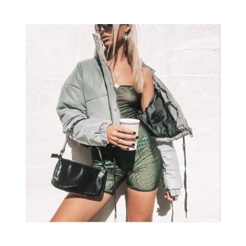 2019 Autumn Winter Reflecting Light Women Jackets Tops Punk Warm Jacket Long Sleeve Turtleneck Short Coat Fashion Streetwear NEW