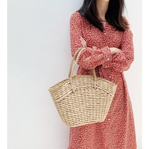 Wicker woven lady shoulder bags summer beach straw bag large capacity tote dot big baskets purses fashion rattan women handbags