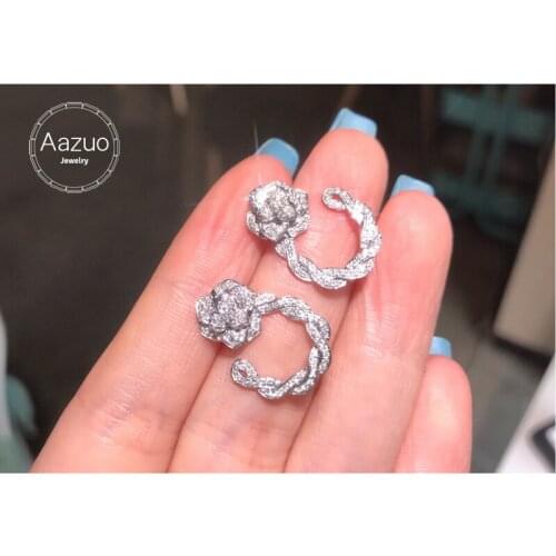 Aazuo Real 18K Solid White Gold Natrual Diamond 0.6ct Rose Flower Stud Earrings Gifted For Women Advanced Wedding Party Au750