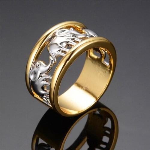 Charm Female Silver Elephant Ring Vintage Gold Color Wedding Rings For Women Luxury Round Zircon Engagement Ring