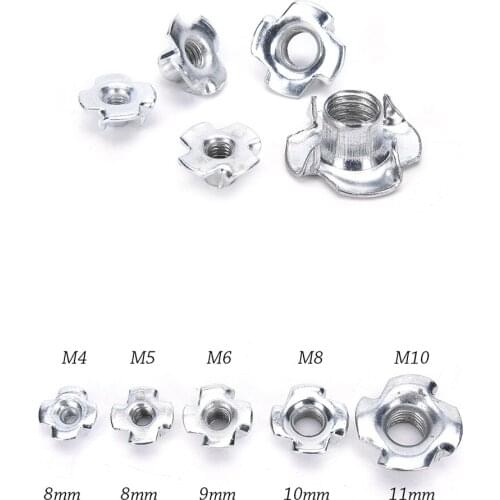 10 Pcs/Set M4 M5 M6 M8 Zinc Plated Four Claws Nut Speaker T-nut Blind Pronged Insert Tee Nut Furniture Hardware