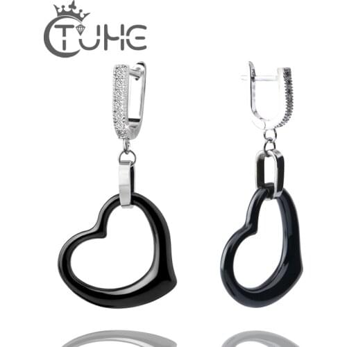 100% Ceramic Earring Jewelry With Bling AAA Rhinestone Fashion Hollow Heart Earrings Gift For Women Girls Kids Lady