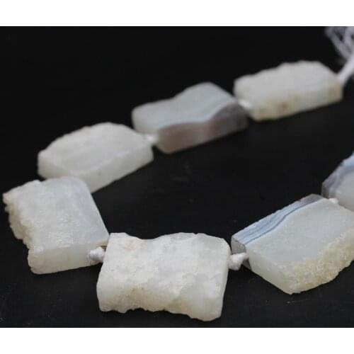 15.5"/strand Large Size Natural White Quartz Geode Druzy Slab Nugget Beads,Roug Raw Crystal Agates Drusy Slice Pendants Jewelry