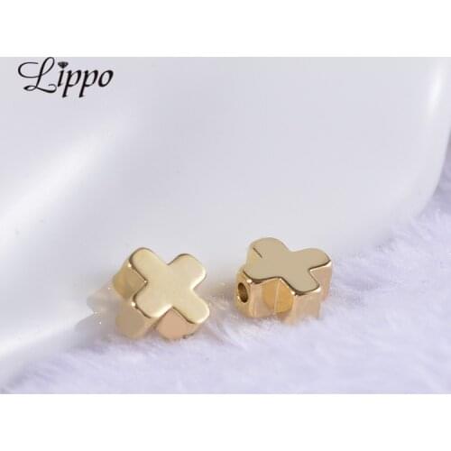 30pcs Gold Color plated Spacer Beads Smooth Copper Cross Bead 6mm