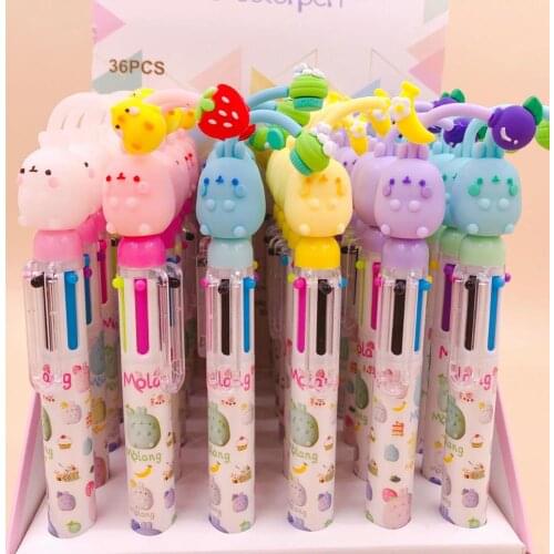 36 pcs/lot Kawaii Molang Rabbit Fruit 6 Colors Ballpoint Pen Cute ball pens School Office writing Supplies Stationery Gift