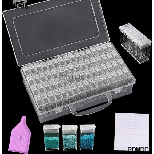 64 Grids 5D Diamond Painting Box Storage Containers Diamond Art DIY Accessories with Funnel Plate 244pcs Label Stickers for Bead