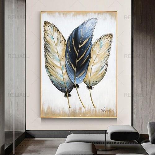 Canvas Painting Abstract Golden Feather Art Oil Painting Prints on Canvas Wall Art Picture for Living Room Nordic Home Decor
