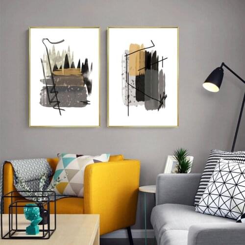 Abstract Canvas Painting Gold Orange Geometry Nordic Picture Home Decor Wall Art Poster Retro Print Living Room Vintage Luxury