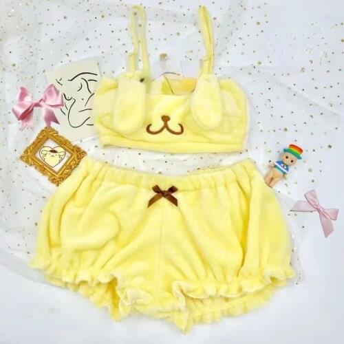Anime Cosplay Cartoon Pajamas for Japanese Kawaii Lolita Velvet Tube Top and Shorts Lingerie Underwear Set Soft Girl Lovely Bras