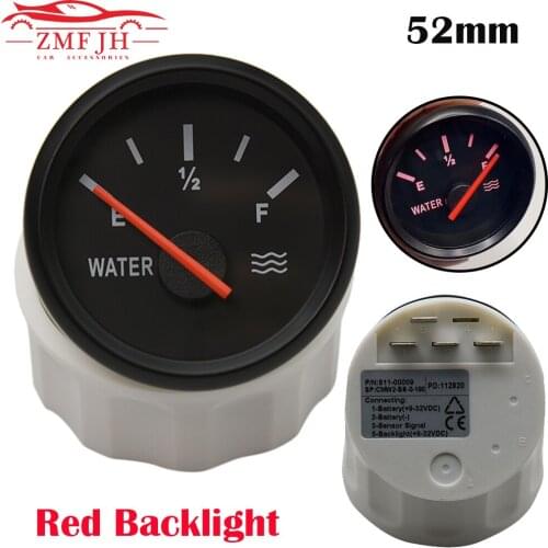 52mm Auto Water Level Gauges Red Backlight 0-190 240~33ohm Fuel Level Meters 9-32V Marine Water Gauges Level Sensor Sending Unit
