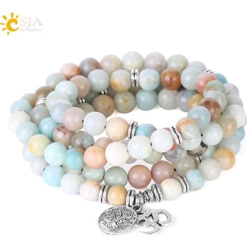 CSJA 108 Mala Beads Bracelet 8MM Natural Stone Strand Bracelets Yoga AUM OM Reiki Meditation Jewellery Women Men Jewelry F404