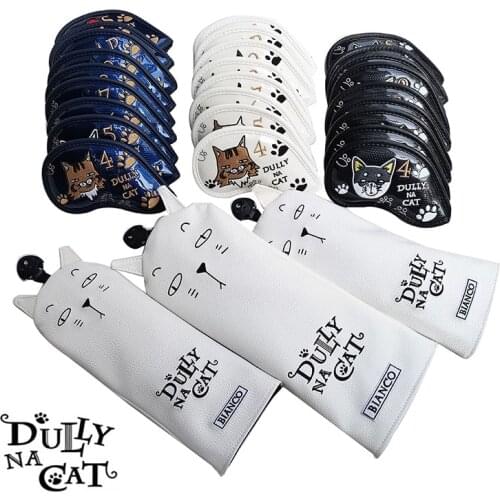 DULLY NA CATPortable Golf Club Headcovers Cute Cartoon Cat Pattern PU Waterproof driver Fairway woods Cover Set .Free shipping
