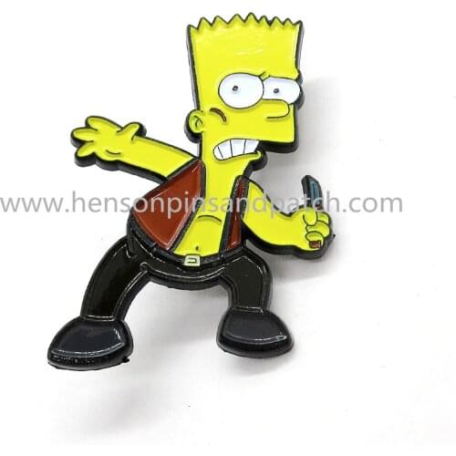 Customized dye black metal yellow man figure pin badge