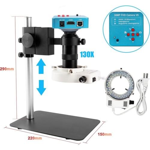 HDMI VGA 1080P Digital Microscope For Electronic Soldering 130X 38MP Microscope Camera USB LED Ring Light Professional Repair