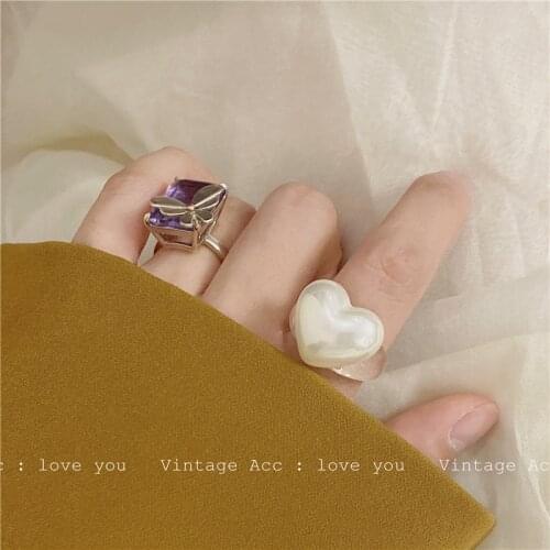 Heart Decor Ring Y2K Chunky Shiny Big Heart Love Stacker Rings for Girls 00s Vibes Vintage Jewelry