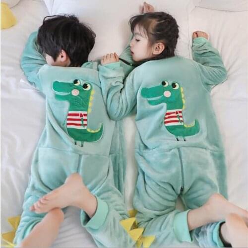 Kids Onesie Kigurumi Pajamas Boys Girls Cartoon Dinosaur Fleece Sleepwear Winter Flannel Warm Pyjama Jumpsuit Children Clothing