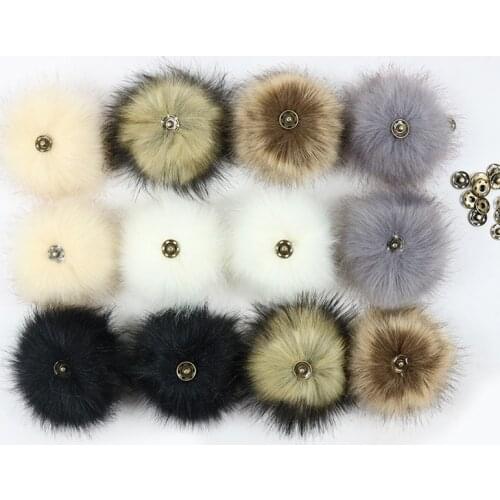 DIY Colorful Raccoon Fur Pompon 8cm Dark buckle Faux Fox Fur Pompom Fur Pom Poms for Hats Caps for Knitted Cap Shoes Accessory