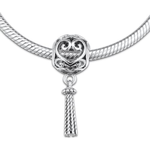 DIY Fits for Pandora Charms Bracelets Enchanted Heart Tassel Beads 100% 925 Sterling-Silver-Jewelry Free Shipping