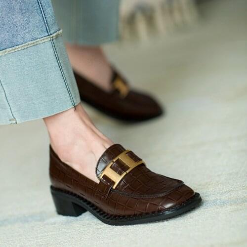 Genuine Cow Leather Loafers For Women Shoes Soft Penny Shoes For Square Toe Oxford Shoes Womens Handmade