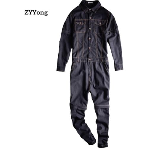 ZYYong Detachable Sleeve Short Mens Denim Jumpsuits Two Way Overalls Black Purple Fashion Jeans Trousers Hip-Hop Cargo Pants