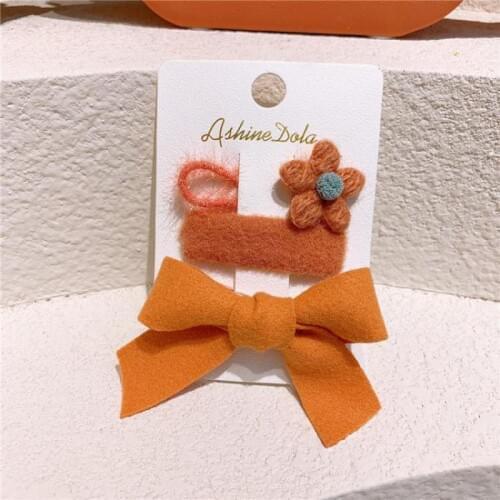 Korean Plush Flowers Hair Accessories For Girls Baby Clip Hair Pins Candy Color Butterfly Hair Clips Barrettes Headdress 3 Piece