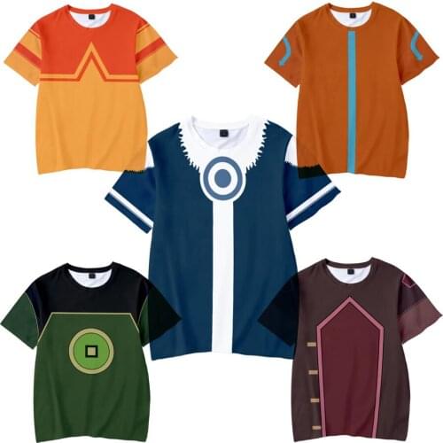 Avatar The Last Airbender Cosplay Costume 3D T Shirt For Adult / Kids Summer Short Sleeve T-shirt Aang Katara Printing Clothing