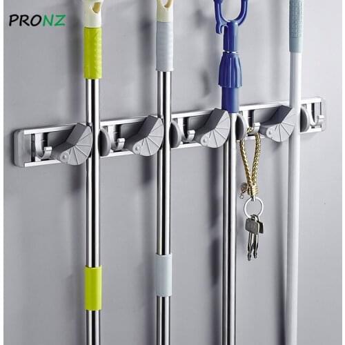 Kitchen Storage Tools Holder 4 Position With 5 Hooks Wall Mounted Storage Organizer Mop And Broom Storage Holders Home Racks