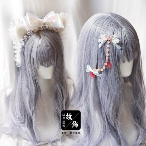 Cute Mermaid Color Lolita Headdress Hair Accessories Hair Band Handmade Peach Japanese Cat Ear Bow Hairpin kawaii Women Lolita