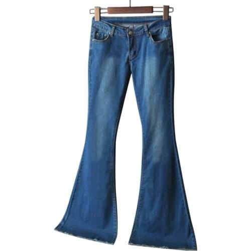 Fashion Stretch Jeans Washed Pocket Trousers High Waist Slim Fit Casual Straight Button Womens Flared Jeans S-4XL