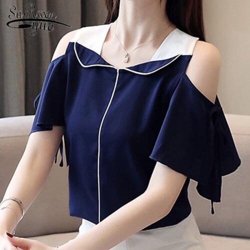 Blusas mujer de moda 2021 off shoulder top women blouse short sleeve chiffon blouse women shirts womens tops and blouses 4001 50