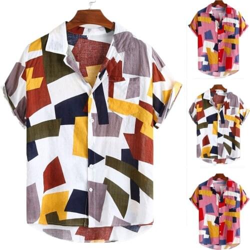 Mens Printed Hawaiian Casual Loose Short Sleeve Buttons Shirt Beach Shirts Retro Top Free Shipping