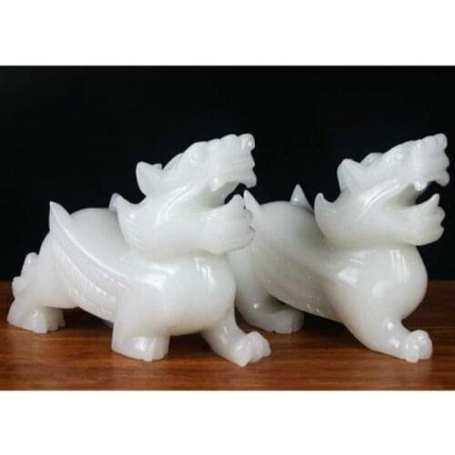 Natural white jade pixiu town house evil spirits lucky feng shui decorations