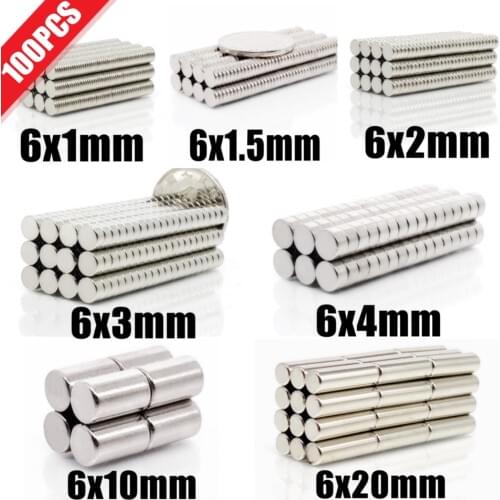 100Pcs Mini Small N35 Round Magnet 6x1 6x2 6x3 6x4 6x10 6x20 mm Neodymium Magnet Permanent NdFeB Super Strong Powerful Magnets