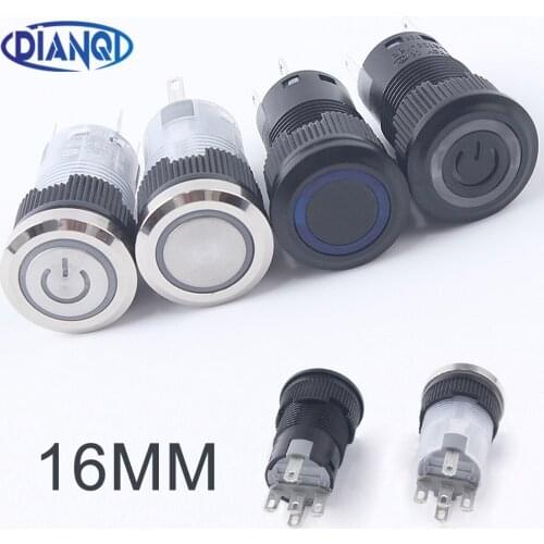 New 16mm Metal Push Button Switch Latching OnOff Self-Reset Button Switches Black Plastic For PC power button 6v12v220vRed Green